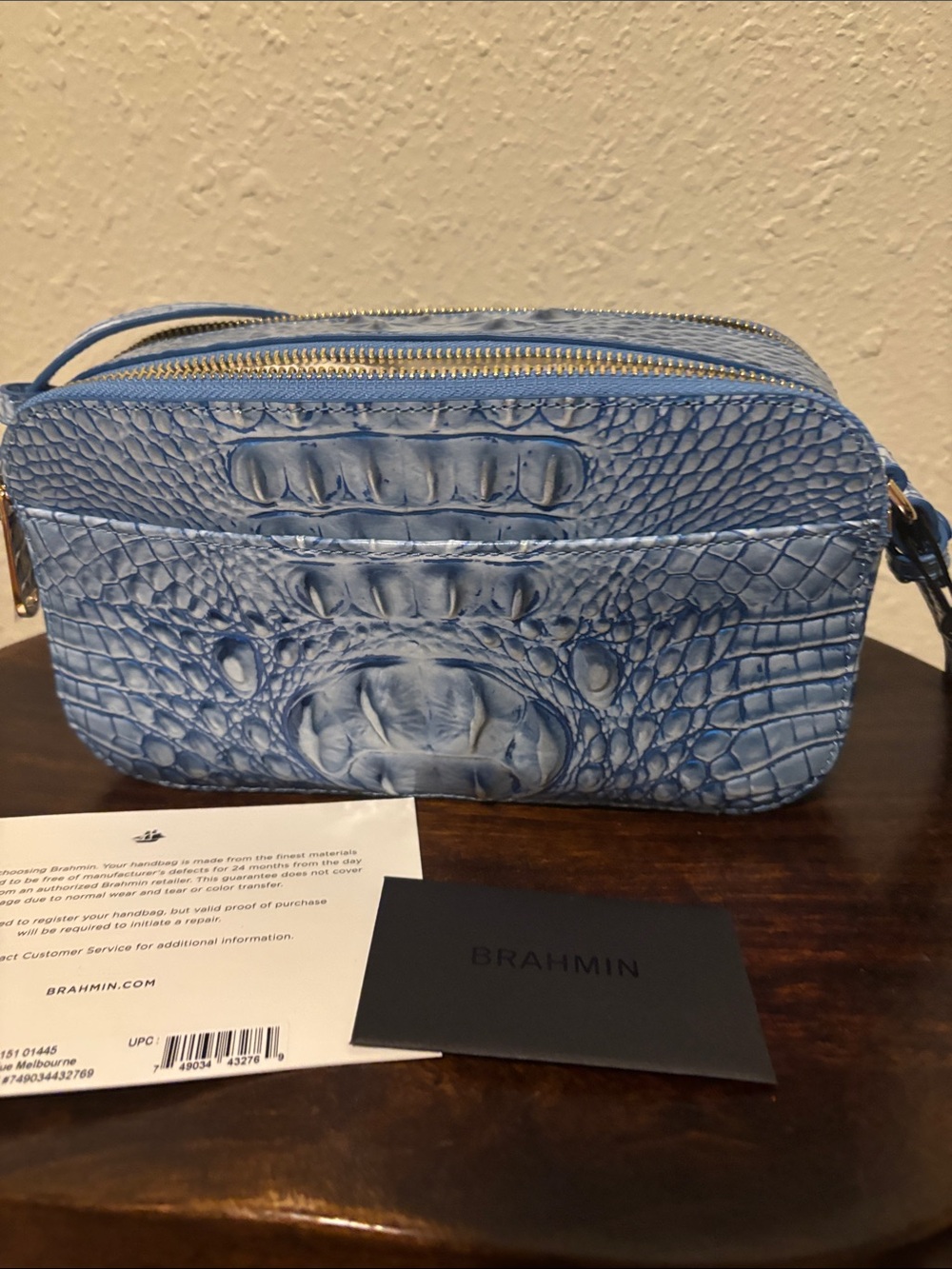 Brahmin Blue Croc-Embossed Leather Crossbody - Picture 11 of 13